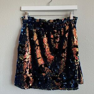 Zara Knit Multi-Colored Sequined Mini Skirt Elastic Waistband | Size Medium